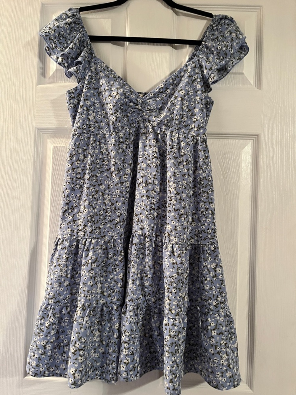 Inspired Hearts Light Blue Floral Ruffle-Sleeve Dress
